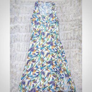 Alles Brazil MultiColor Tropical Palm Tree Pleat Top Racer Back Maxi Dress, Sz M